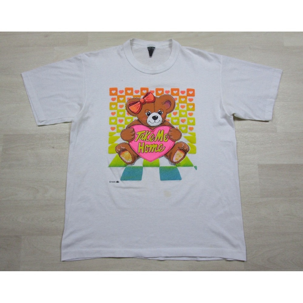 Vintage 80s Teddy Bear Puff Print T Shirt (M) Take Me Home Kawaii Single Stitch